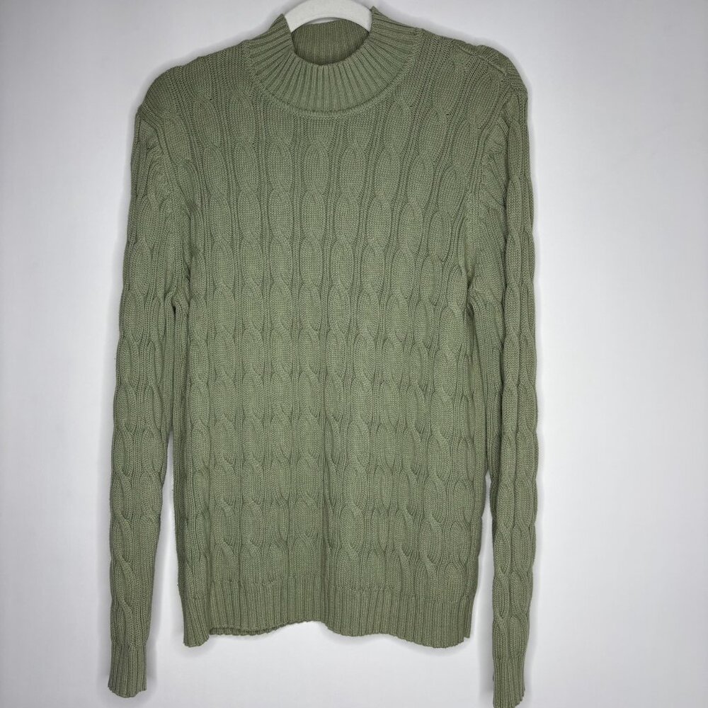 Preswick & Moore Sweater Cable Knit Mock Turtleneck Women Medium Sage Green